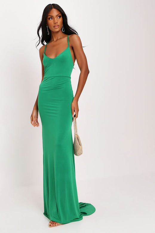 Green Cross Back Fishtail Maxi Dress ...